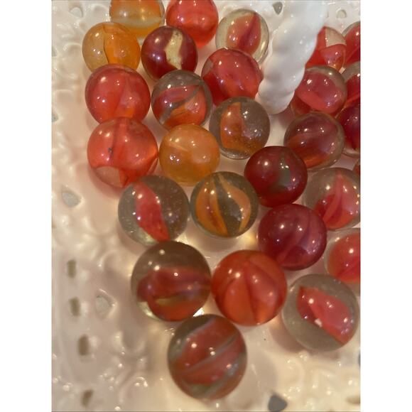 34 Master Glass Clear Bubbles Sunburst Sunset Cats Eye Marbles Orange Swirl - Picture 2 of 3